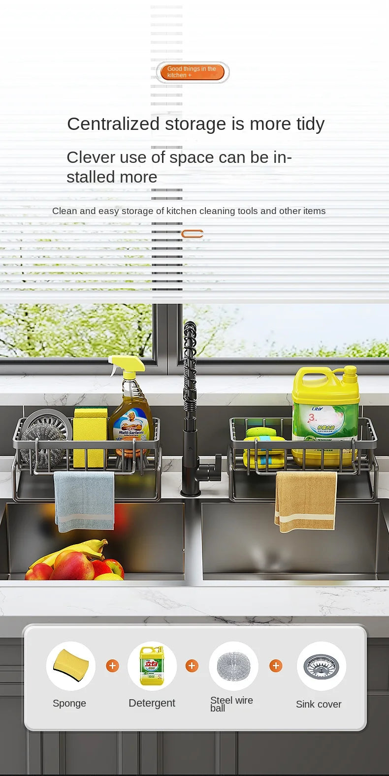 Stainless steel sink organiser